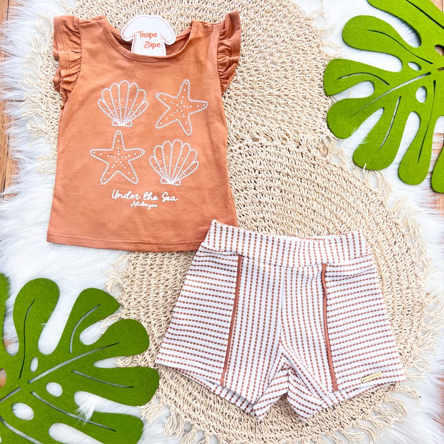 Conj. Blusa Under the Sea e Short - Caramelo